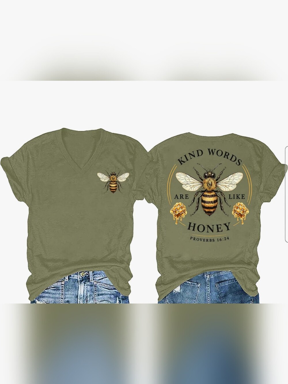 Kind Words Are Like Honey Bee T-Shirt, Unisex, M, NWT, Green